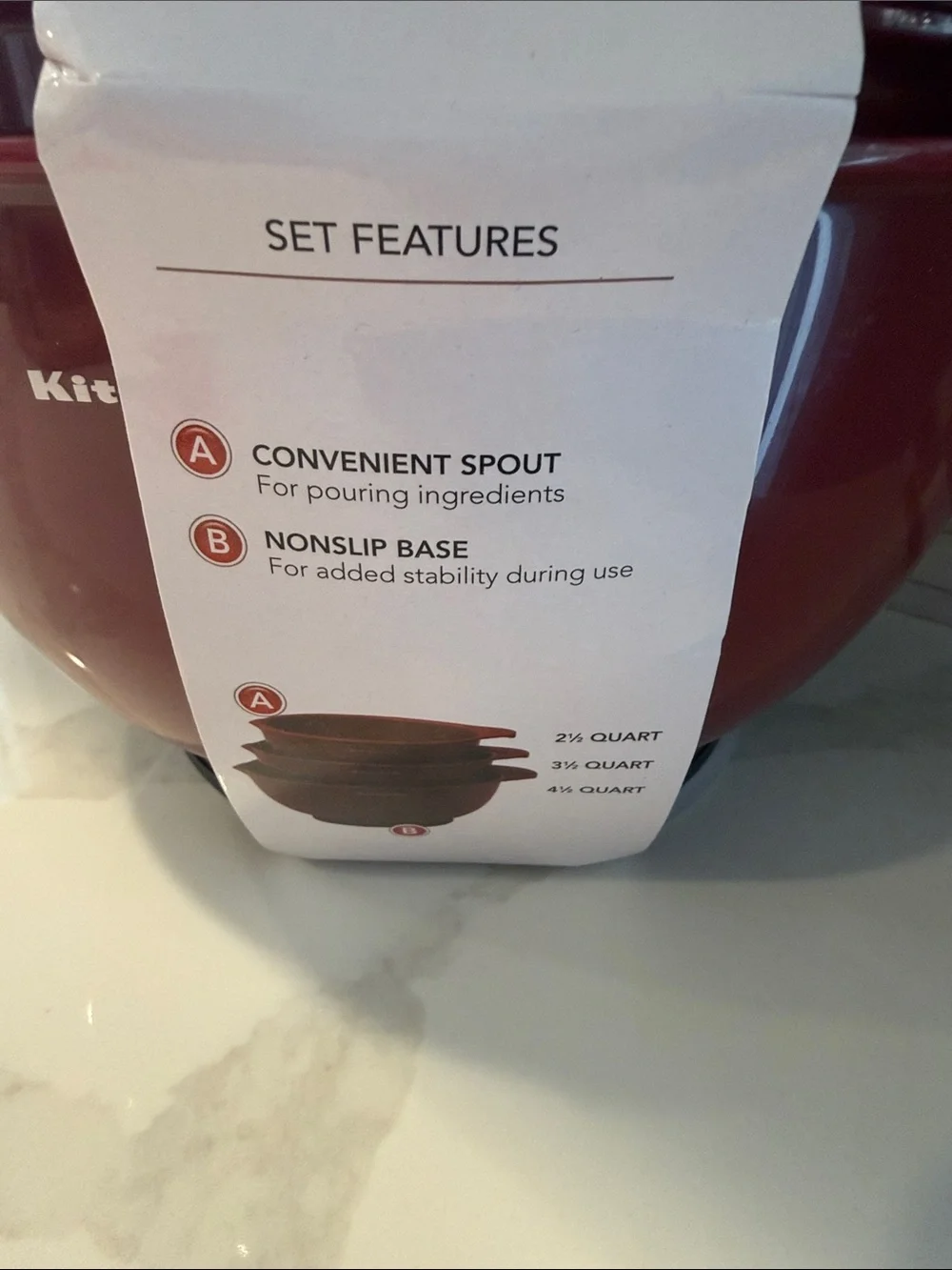 Kitchenaid set of 3 mixing bowls non slip new red color plastic